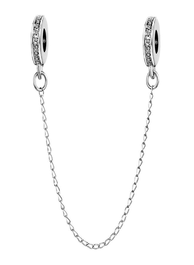 TGLS Sparkling White Crystal Safety Chain Charm Beads Compatible With Pandora Charms Bracelets for Aunt - Image 1